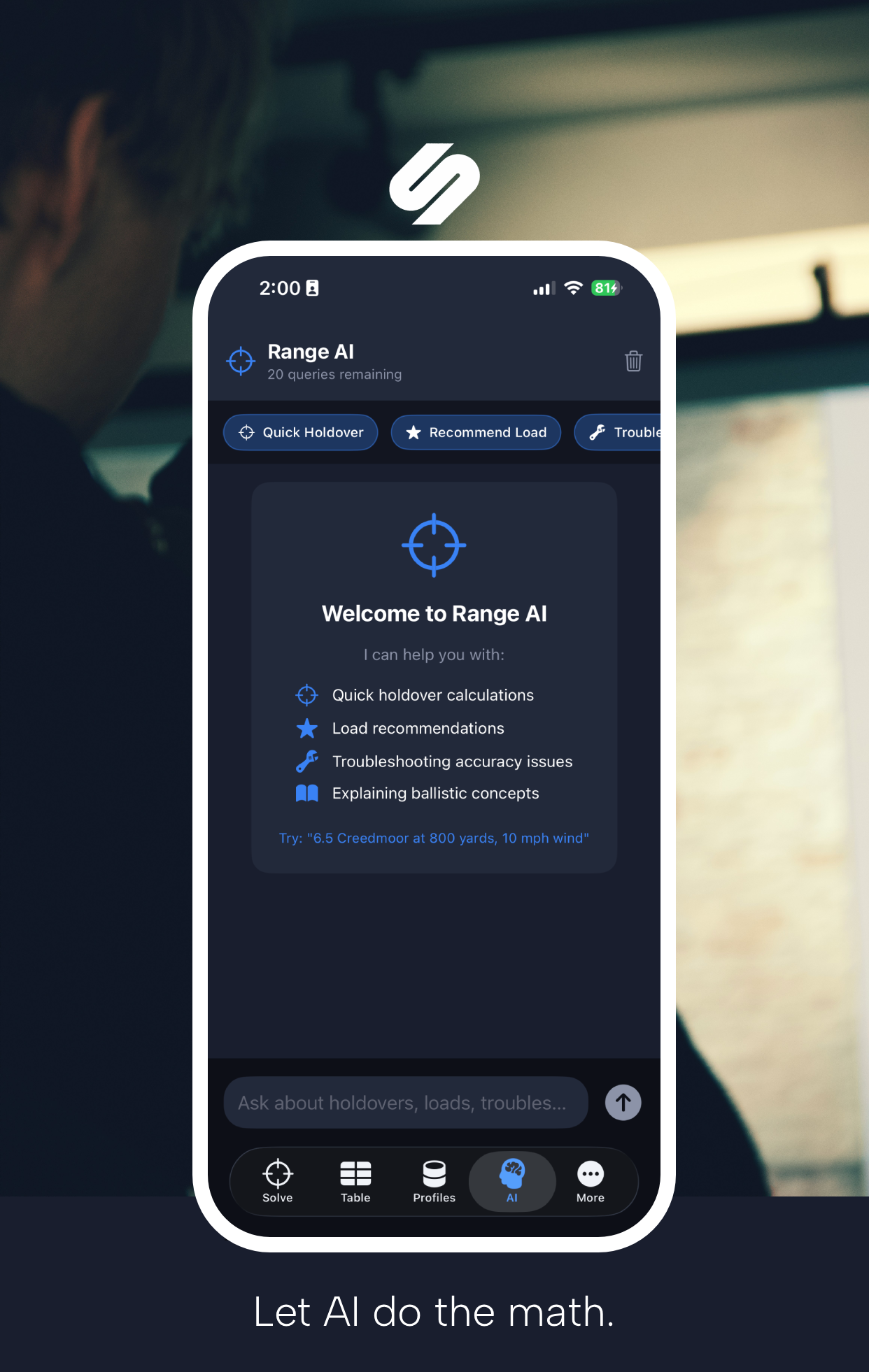 Strelok AI Range Assistant welcome screen